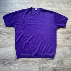 Vtg 60's Casual Wear Purple Crewneck Sweatshirt Short Sleeve Blank Top Sz L